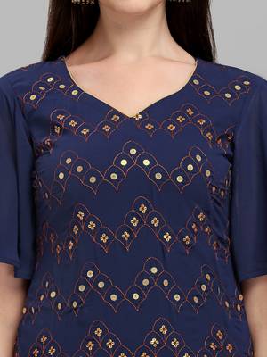 Blue Faux Georgette Embroidered Top Palazzo Dupatta 4