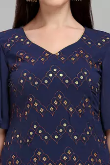 Blue Faux Georgette Embroidered Top Palazzo Dupatta