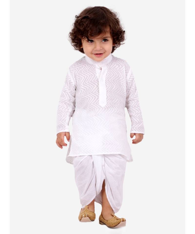 White  Zig Zag Print Kurta Dhoti