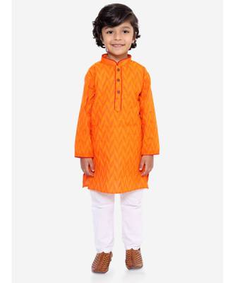 Orange Chevron Weave Handloom Kurta Pyjama 1