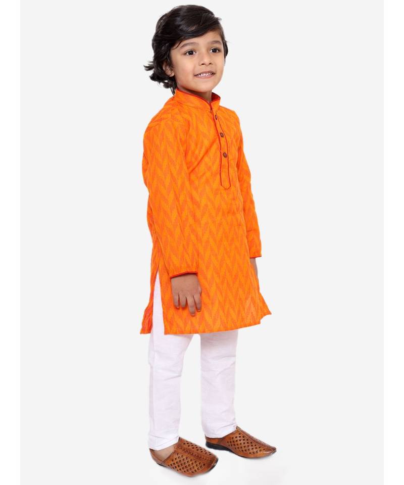 Orange Chevron Weave Handloom Kurta Pyjama