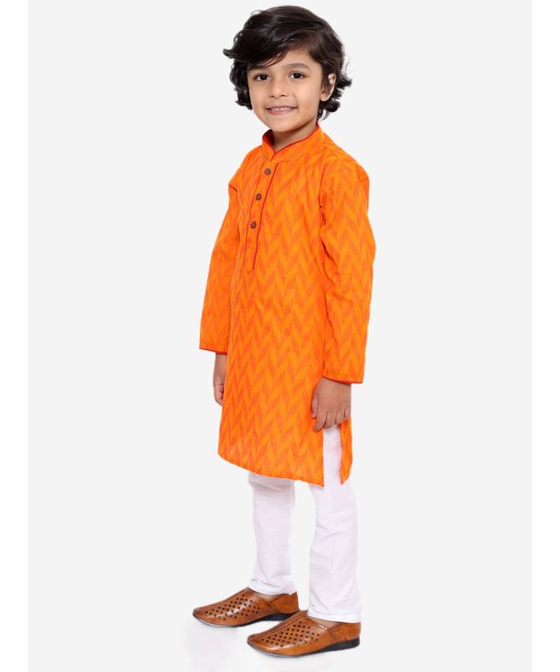 Orange Chevron Weave Handloom Kurta Pyjama
