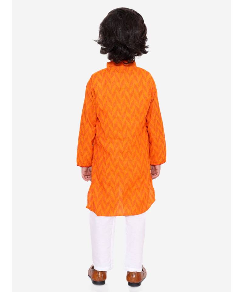Orange Chevron Weave Handloom Kurta Pyjama