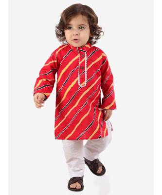 Red Leheriya Print Kurta Pajama Set. 1