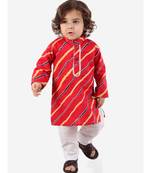 Red Leheriya Print Kurta Pajama Set.