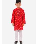 Red Leheriya Print Kurta Pajama Set.