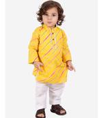 Yellow Leheriya Print Kurta Pajama Set.