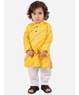 Yellow Leheriya Print Kurta Pajama Set. 2