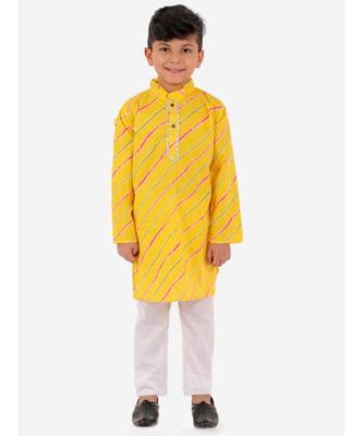 Yellow Leheriya Print Kurta Pajama Set. 1
