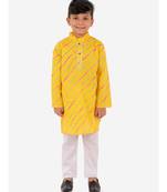 Yellow Leheriya Print Kurta Pajama Set.