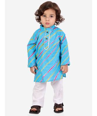 Skyblue Leheriya Print Kurta Pajama Set. 1