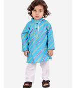 Skyblue Leheriya Print Kurta Pajama Set.