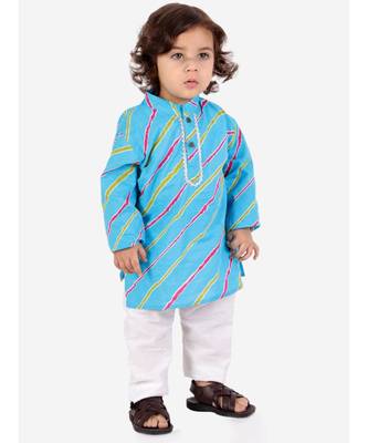 Skyblue Leheriya Print Kurta Pajama Set. 2
