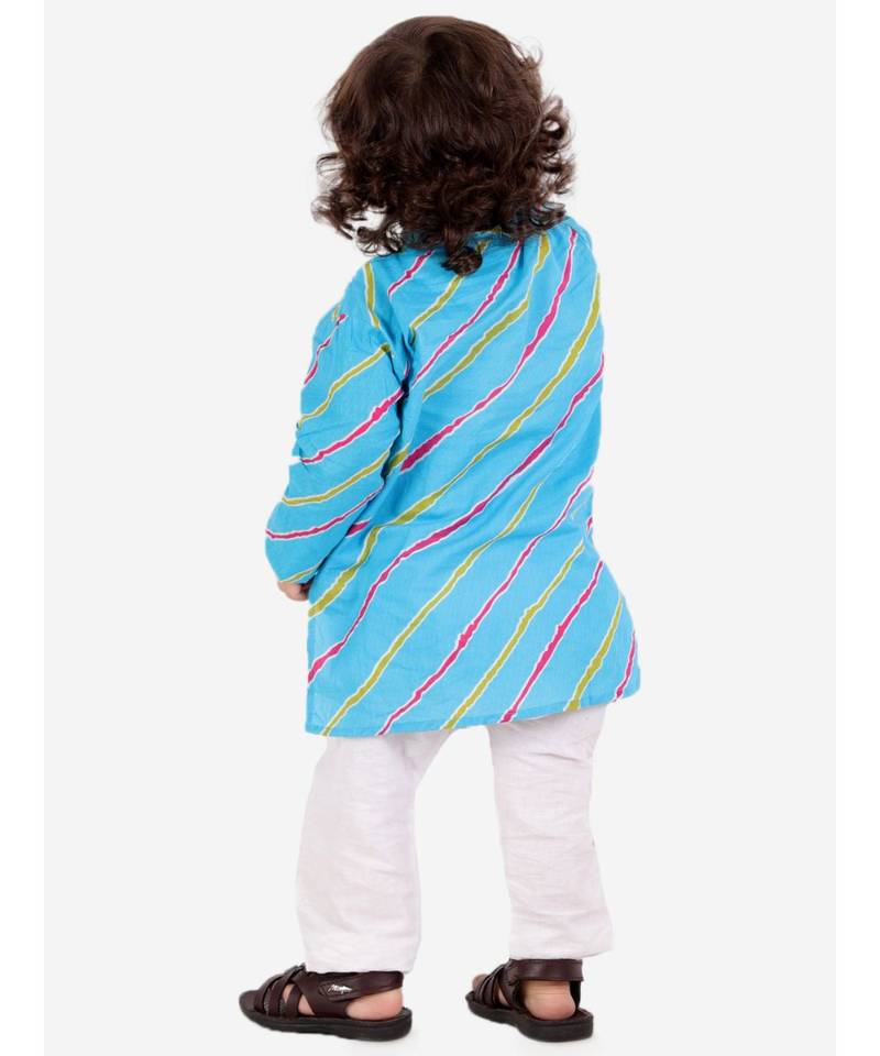 Skyblue Leheriya Print Kurta Pajama Set.