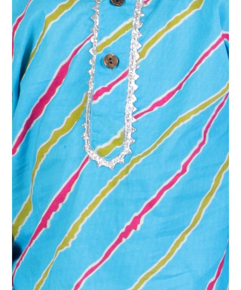 Skyblue Leheriya Print Kurta Pajama Set.