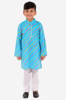 Skyblue Leheriya Print Kurta Pajama Set.