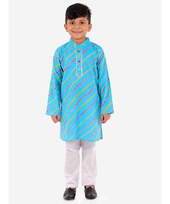 Skyblue Leheriya Print Kurta Pajama Set. 1
