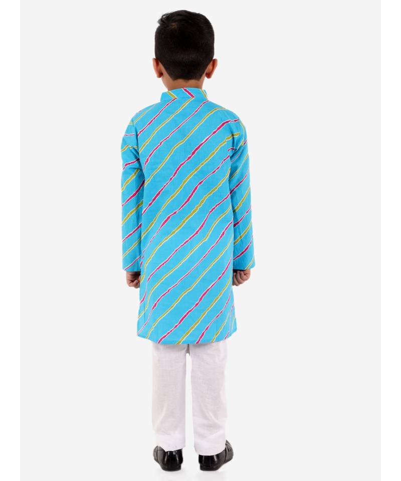 Skyblue Leheriya Print Kurta Pajama Set.