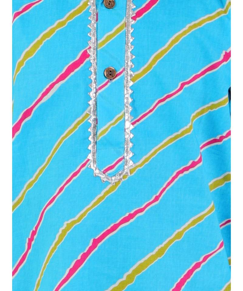 Skyblue Leheriya Print Kurta Pajama Set.