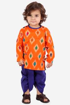 Orange  Ikkat Print Kurta Dhoti