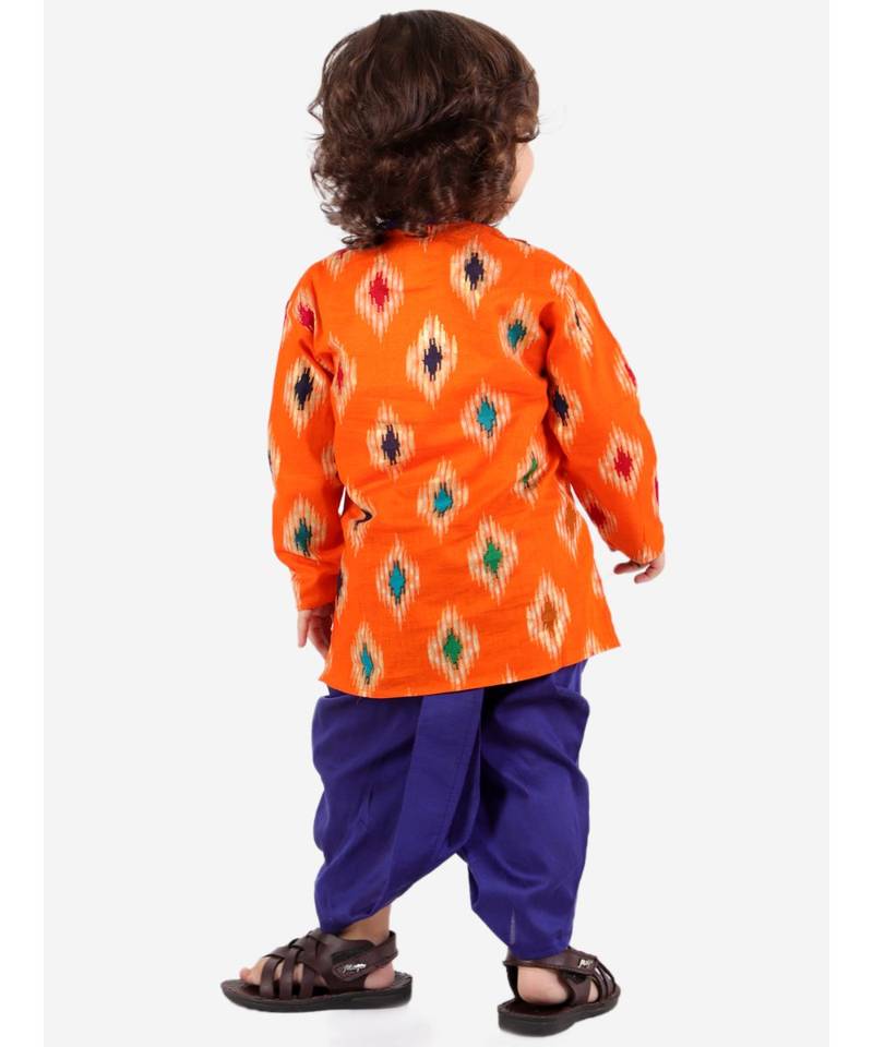 Orange  Ikkat Print Kurta Dhoti