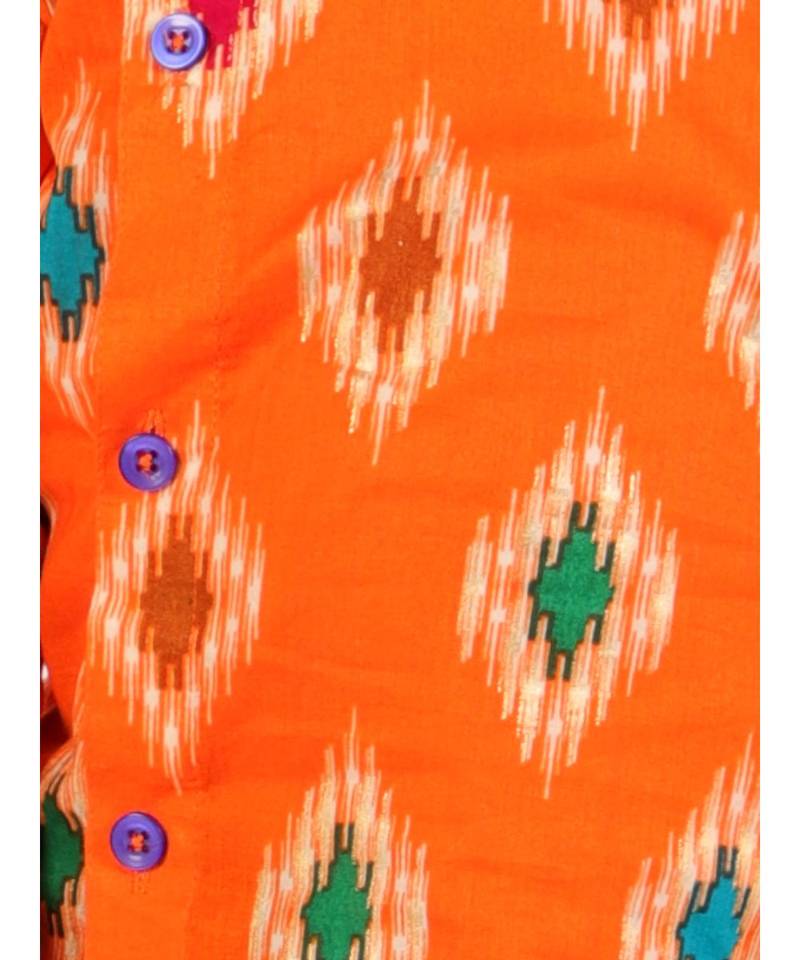 Orange  Ikkat Print Kurta Dhoti