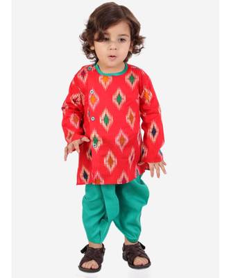 Red  Ikkat Print Kurta Dhoti 1