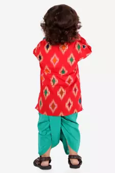Red  Ikkat Print Kurta Dhoti