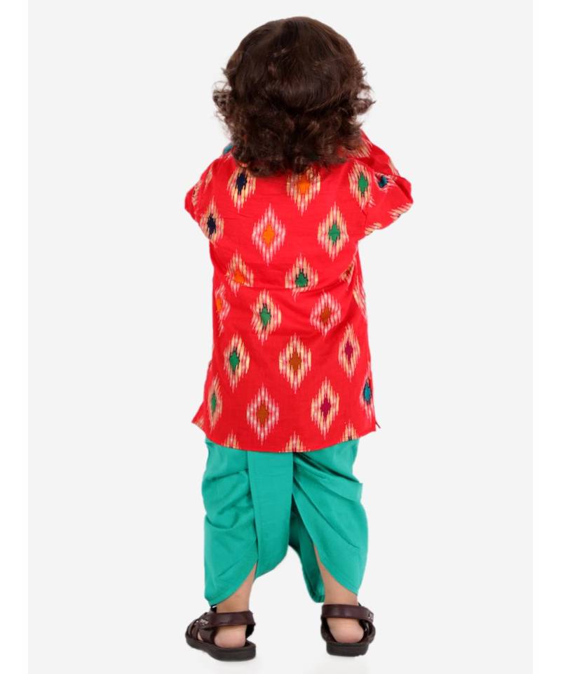 Red  Ikkat Print Kurta Dhoti