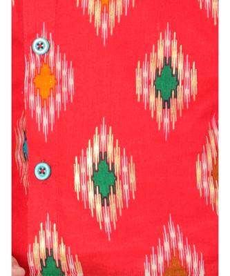 Red  Ikkat Print Kurta Dhoti 5