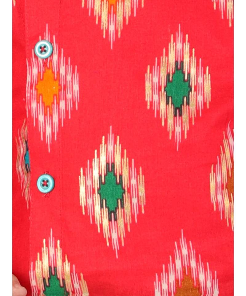 Red  Ikkat Print Kurta Dhoti