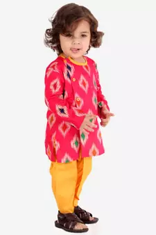 Pink  Ikkat Print Kurta Dhoti