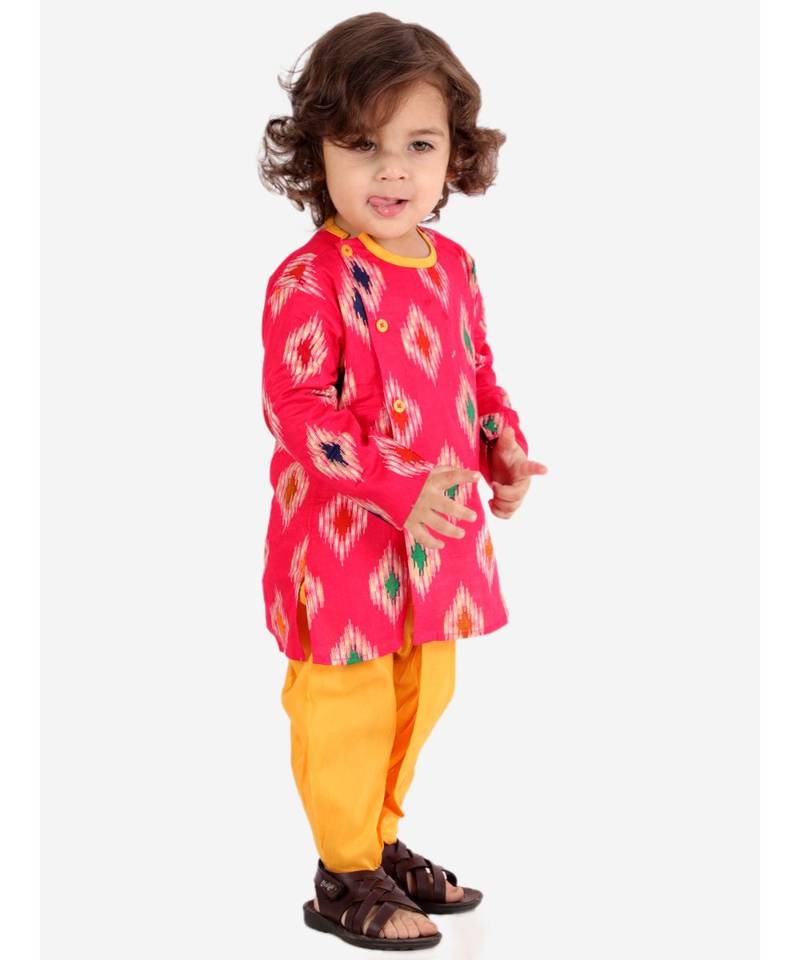 Pink  Ikkat Print Kurta Dhoti