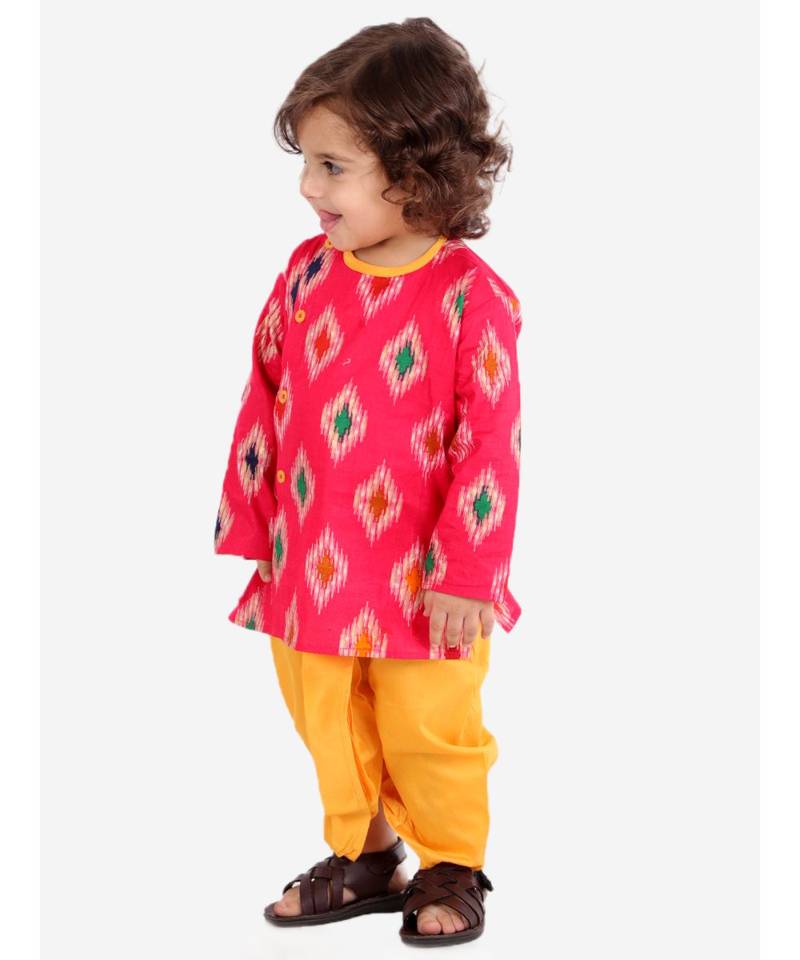 Pink  Ikkat Print Kurta Dhoti