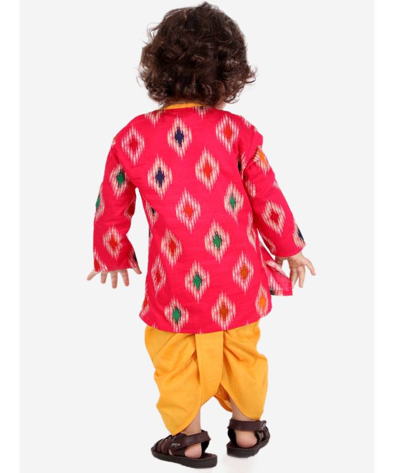 Pink  Ikkat Print Kurta Dhoti