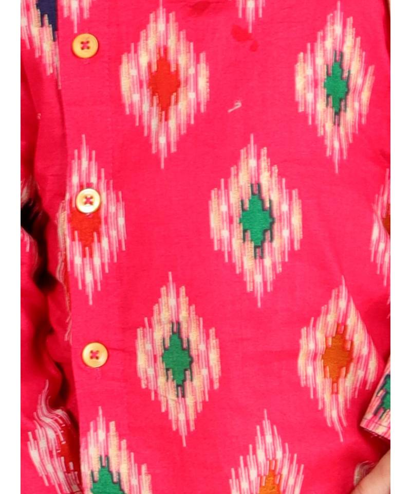 Pink  Ikkat Print Kurta Dhoti