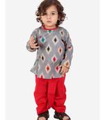 Grey  Ikkat Print Kurta Dhoti