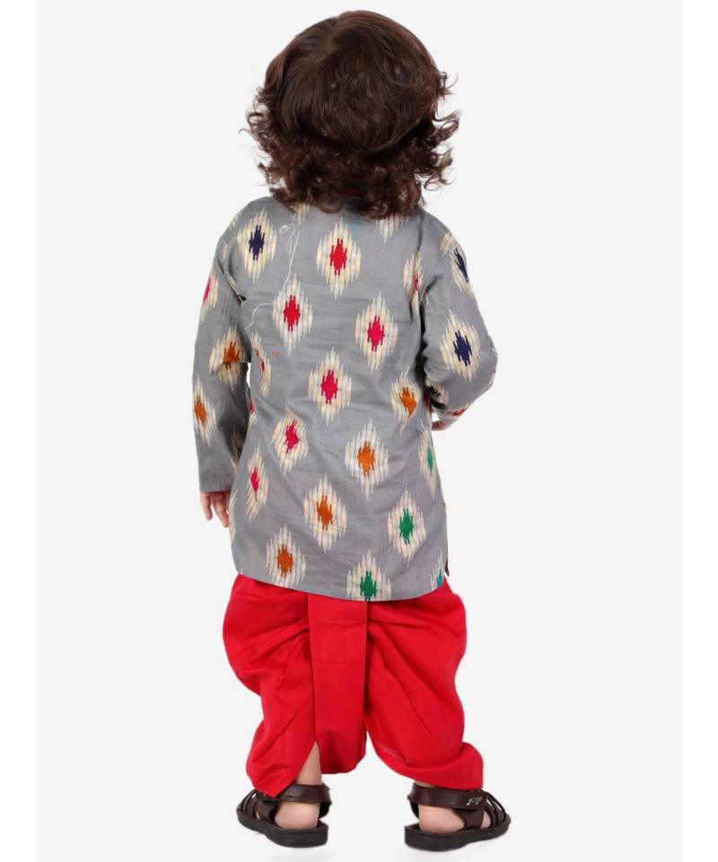 Grey  Ikkat Print Kurta Dhoti