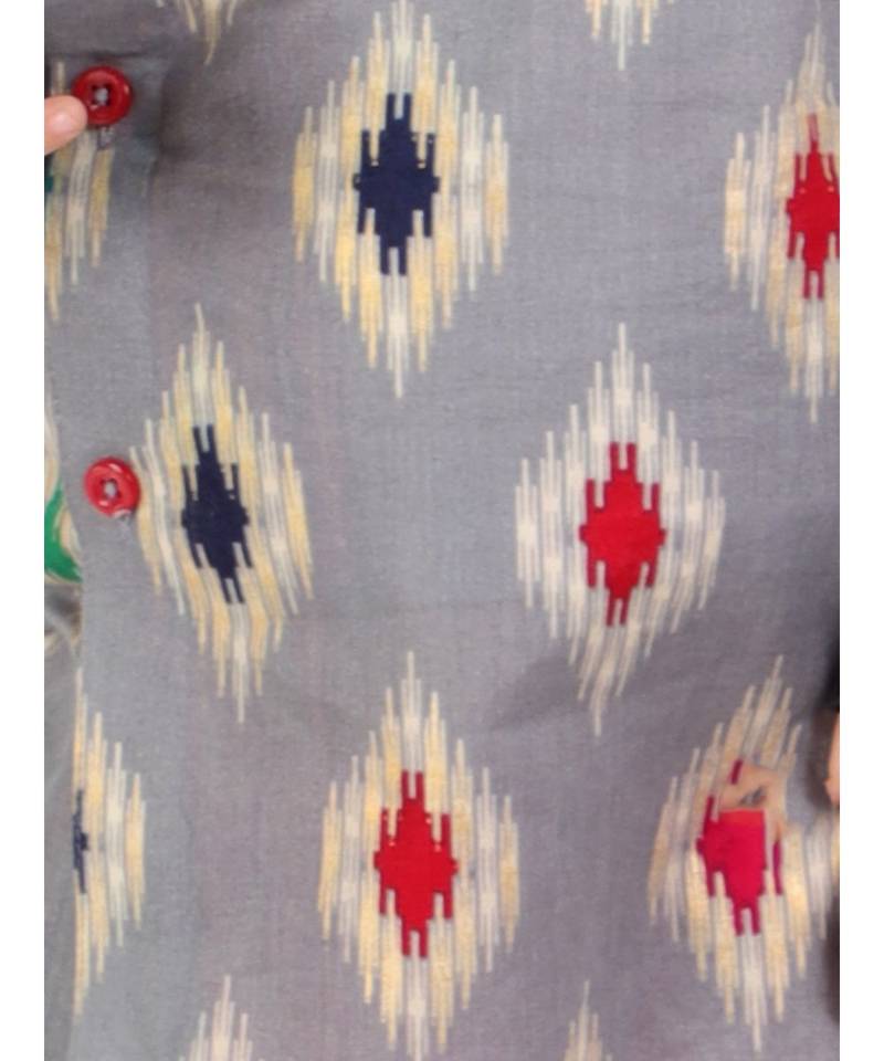 Grey  Ikkat Print Kurta Dhoti