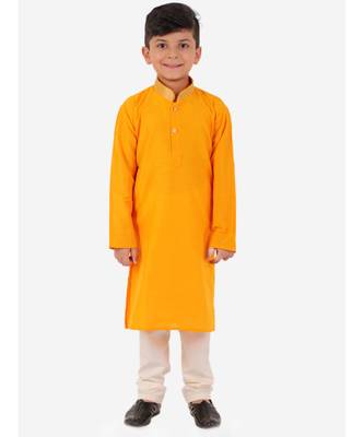 Yellow Golden Collar Kurta Pajama Set 1
