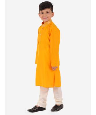 Yellow Golden Collar Kurta Pajama Set 2