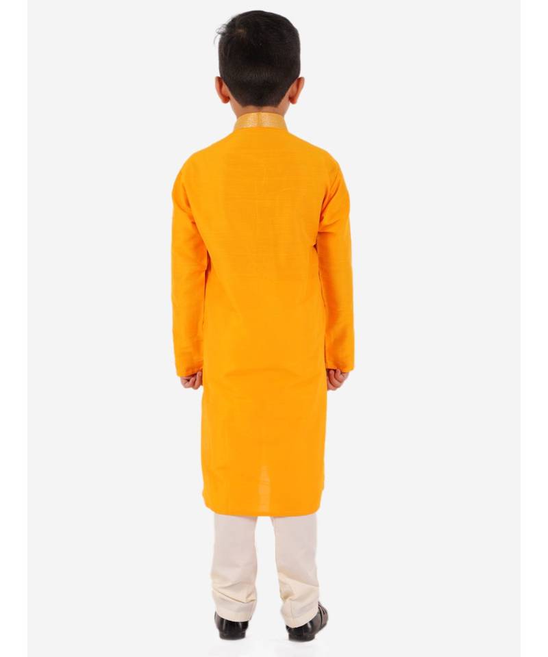 Yellow Golden Collar Kurta Pajama Set