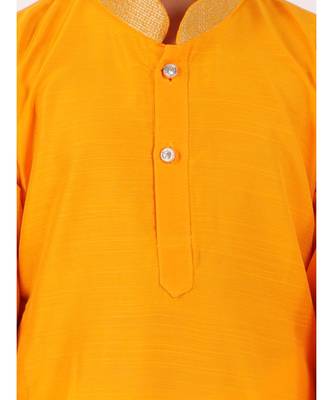 Yellow Golden Collar Kurta Pajama Set 5