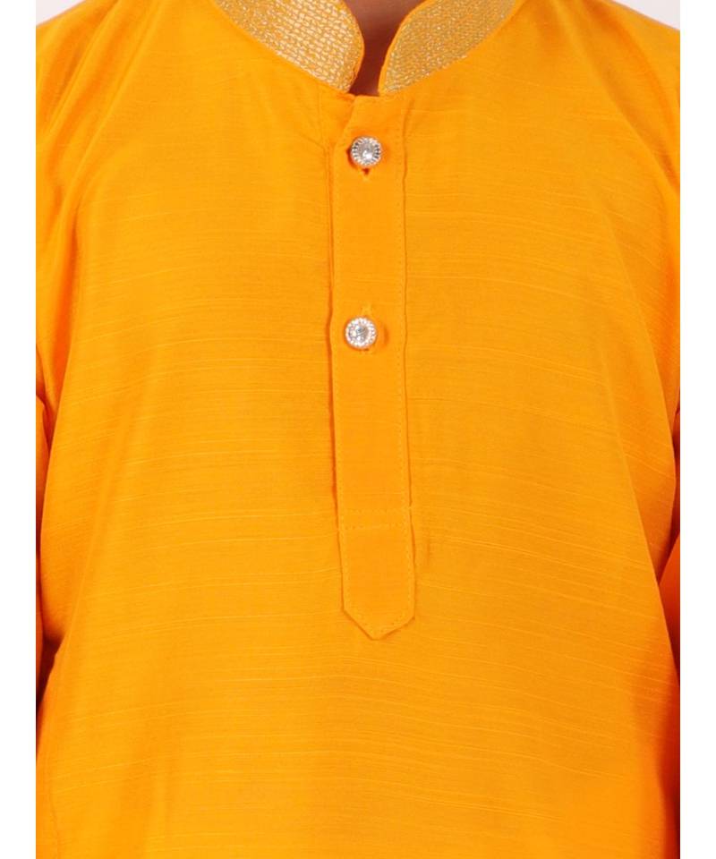 Yellow Golden Collar Kurta Pajama Set