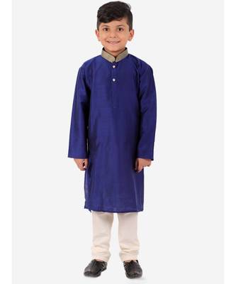 Blue Golden Collar Kurta Pajama Set 1