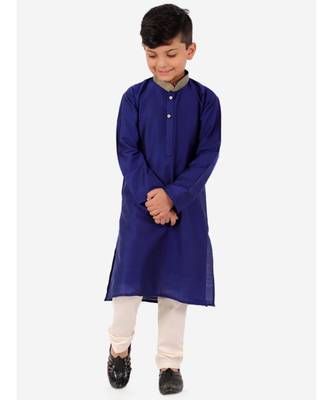 Blue Golden Collar Kurta Pajama Set 3