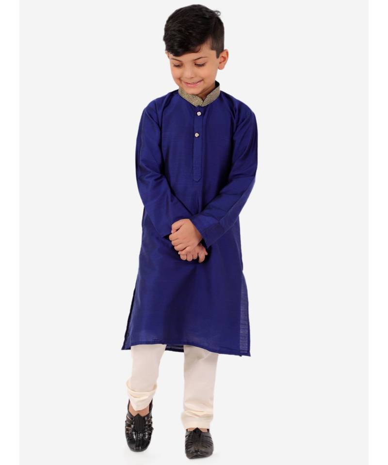 Blue Golden Collar Kurta Pajama Set