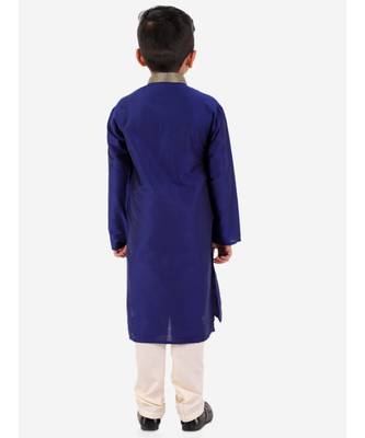 Blue Golden Collar Kurta Pajama Set 4