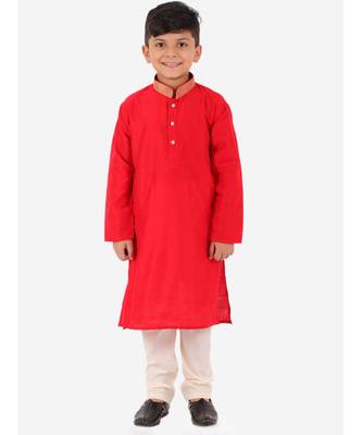 Red Golden Collar Kurta Pajama Set 1