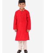 Red Golden Collar Kurta Pajama Set